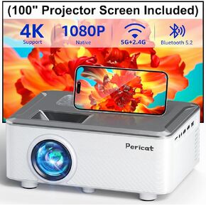 5G WIFI Bluetooth Projector with Screen, 15000L Native 1080P Full HD Outdoor Projector, Pericat Home Theater Movie Projector, 15W HIFI Speaker Video Projector Compatible with TV Stick/ Phone/PC/Xbox