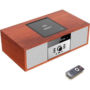 Nostalgic Bluetooth Stereo System for Home, WISCENT Vintage Micro HiFi Systems CD Player,with Bluetooth Audio Streaming,FM Radio,USB Port,Aux-in,Earphone Port (Brown CD Player)