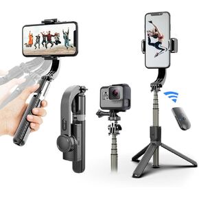 Gimbal Stabilizer for Smartphone ，with Retractable Selfie Stick and Tripod，1-Axis Multifunction Remote 360°Automatic Rotation， Auto Balance for iPhone/Android