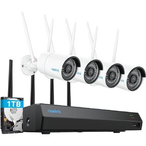 REOLINK 5MP Wireless Security Camera System, 5GHz/2.4GHz Dual-band Wi-Fi, 12CH NVR with 1TB HDD Pre-Installed, Expandable to 16TB HDD, Smart Detection, 100ft Night Vision, 24/7 Recording, RLK12-500WB4