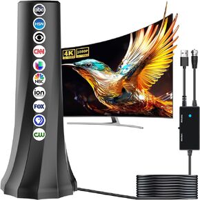 هوائي تلفزيون مطور 2024 لهوائي التلفزيون الذكي الداخلي مع نطاق 880+ ميل، هوائيات التلفزيون تدعم 4K 8K 1080p Fire Stick TVs- هوائي التلفزيون الرقمي يستقبل جميع القنوات المحلية - كابل محوري بطول 20 قدمًا in Kuwait