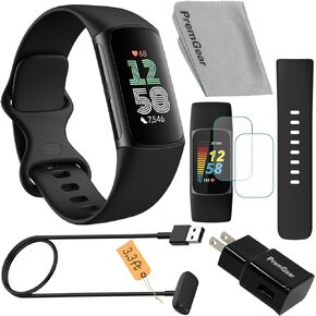 Fitbit Charge 6 Fitness Tracker Watch (Black) Bundle with 2 Watch Bands, 3.3foot Charge Cable, Wall Adapter, Screen Shields & Cloth Compatible with Fitbit in Kuwait