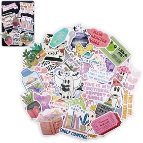 TriluckyDeco Bookish Reading Stickers for Kindle Skin, Funny Aesthetic Book Lover Gift Fun Fantasy Booktok Items Decal,Waterproof Water Bottle/Journaling/Mug Sticker for Student/Teacher 50pc/Pack