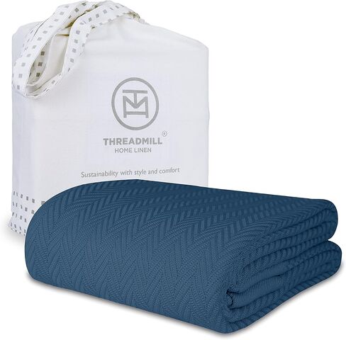بطانيات قطنية فاخرة من Threadmill لسرير بحجم كينج | بطانية مقاس كينج مريحة من القطن بنسبة 100% لجميع المواسم | بطانية حرارية خريفية ناعمة وخفيفة الوزن تناسب سرير كال كينج | فولكستون بلو in Kuwait