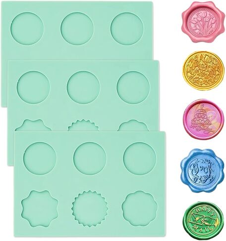 3 قطع من حصيرة ختم الشمع السيليكون لختم ختم الشمع، مجموعة ختم الشمع، سيليكون 6 تجاويف مستديرة ومضلع قالب ختم الشمع لملصقات ختم الشمع اللاصقة اليدوية in Kuwait