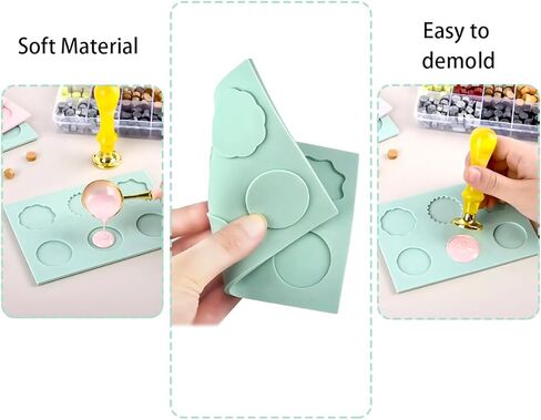 3 قطع من حصيرة ختم الشمع السيليكون لختم ختم الشمع، مجموعة ختم الشمع، سيليكون 6 تجاويف مستديرة ومضلع قالب ختم الشمع لملصقات ختم الشمع اللاصقة اليدوية in Kuwait