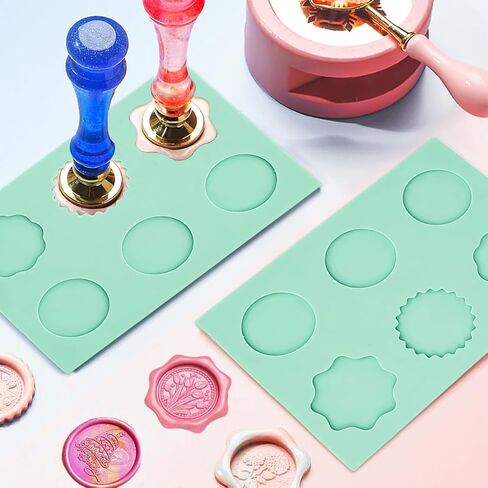 3 قطع من حصيرة ختم الشمع السيليكون لختم ختم الشمع، مجموعة ختم الشمع، سيليكون 6 تجاويف مستديرة ومضلع قالب ختم الشمع لملصقات ختم الشمع اللاصقة اليدوية in Kuwait