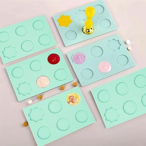 3 قطع من حصيرة ختم الشمع السيليكون لختم ختم الشمع، مجموعة ختم الشمع، سيليكون 6 تجاويف مستديرة ومضلع قالب ختم الشمع لملصقات ختم الشمع اللاصقة اليدوية in Kuwait