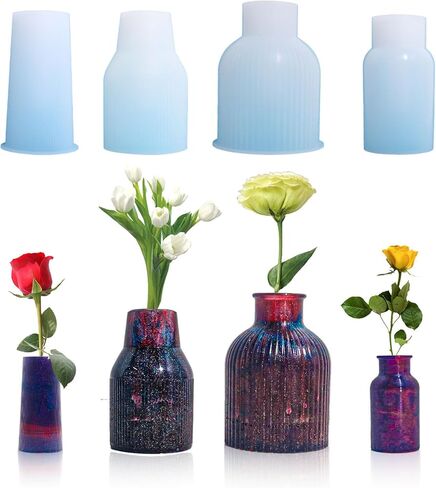 قوالب الراتنج على شكل زجاجة سيليكون من بيمينه، قوالب صب الراتنج المزهرية لراتنجات الإيبوكسي، قالب على شكل زجاجة لصنع الحرف اليدوية لتزيين المنزل يدويًا (10 سم × 8.4 سم) in Kuwait