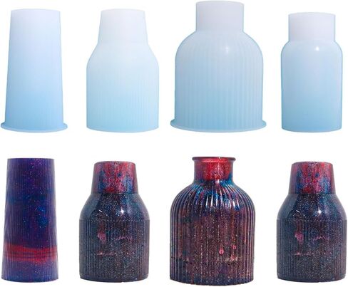 قوالب الراتنج على شكل زجاجة سيليكون من بيمينه، قوالب صب الراتنج المزهرية لراتنجات الإيبوكسي، قالب على شكل زجاجة لصنع الحرف اليدوية لتزيين المنزل يدويًا (10 سم × 8.4 سم) in Kuwait