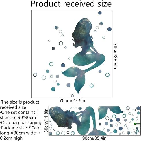 Starry Sky Mermaid Wall Decals Big Mermaid Wall Stickers Peel and Stick DIY Removable Mermaid Green Bubbles Vinyl Wall Art Decor for Kids Baby Bedroom Nursery Bathroom Door Stickers DT-1912 in Saudi Arabia