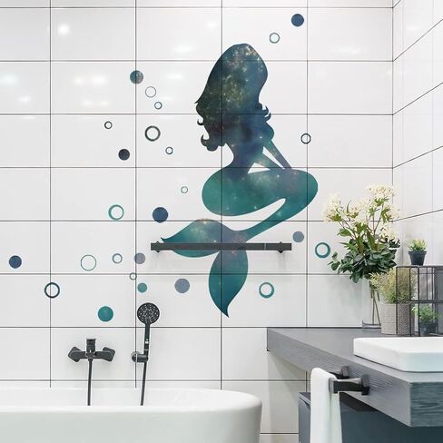 Starry Sky Mermaid Wall Decals Big Mermaid Wall Stickers Peel and Stick DIY Removable Mermaid Green Bubbles Vinyl Wall Art Decor for Kids Baby Bedroom Nursery Bathroom Door Stickers DT-1912 in Saudi Arabia