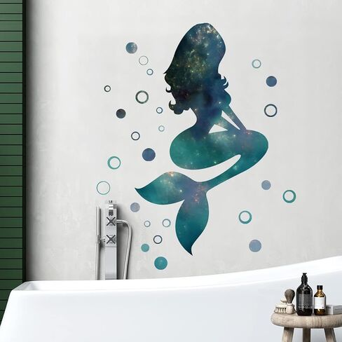 Starry Sky Mermaid Wall Decals Big Mermaid Wall Stickers Peel and Stick DIY Removable Mermaid Green Bubbles Vinyl Wall Art Decor for Kids Baby Bedroom Nursery Bathroom Door Stickers DT-1912 in Saudi Arabia