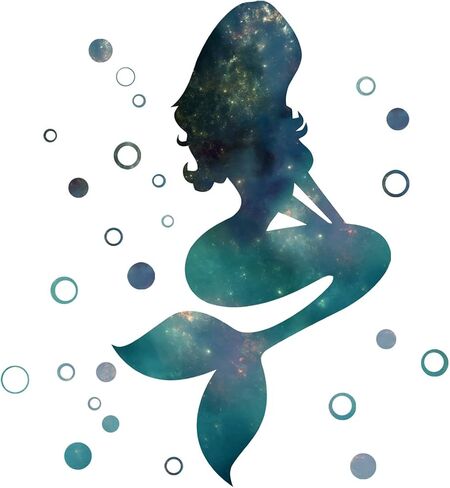 Starry Sky Mermaid Wall Decals Big Mermaid Wall Stickers Peel and Stick DIY Removable Mermaid Green Bubbles Vinyl Wall Art Decor for Kids Baby Bedroom Nursery Bathroom Door Stickers DT-1912 in Saudi Arabia