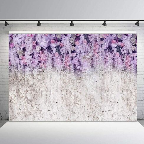 MEHOFOND Lavender and White Floral Bridal Shower Photo Studio Background Props Light Purple Lilac Wedding Photography Backdrop for Girl Portrait Baby Shower Birthday Party Decoration Banner 7x5ft in Saudi Arabia