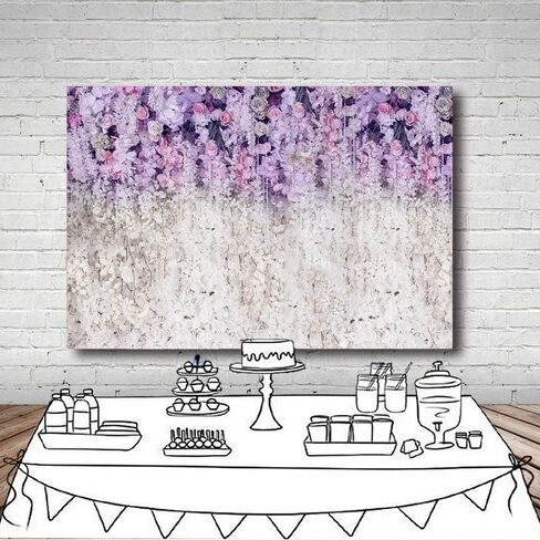 MEHOFOND Lavender and White Floral Bridal Shower Photo Studio Background Props Light Purple Lilac Wedding Photography Backdrop for Girl Portrait Baby Shower Birthday Party Decoration Banner 7x5ft in Saudi Arabia