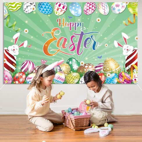 سعيد عيد الفصح خلفية راية 71 × 43 بوصة كبيرة الحجم عيد الفصح بيض ملون خلفية راية مع بيض عيد الفصح الأرنب عيد الفصح هانت لعبة زينة الحفلات ربيع عيد الفصح صور كشك الدعائم in Kuwait