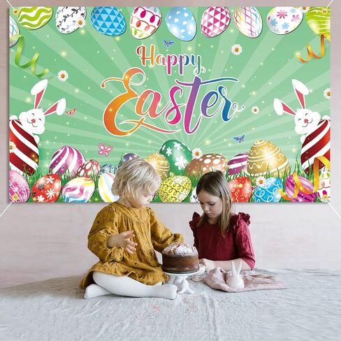 سعيد عيد الفصح خلفية راية 71 × 43 بوصة كبيرة الحجم عيد الفصح بيض ملون خلفية راية مع بيض عيد الفصح الأرنب عيد الفصح هانت لعبة زينة الحفلات ربيع عيد الفصح صور كشك الدعائم in Kuwait