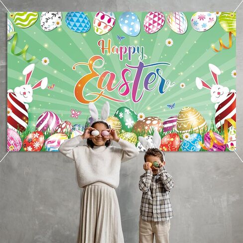 سعيد عيد الفصح خلفية راية 71 × 43 بوصة كبيرة الحجم عيد الفصح بيض ملون خلفية راية مع بيض عيد الفصح الأرنب عيد الفصح هانت لعبة زينة الحفلات ربيع عيد الفصح صور كشك الدعائم in Kuwait