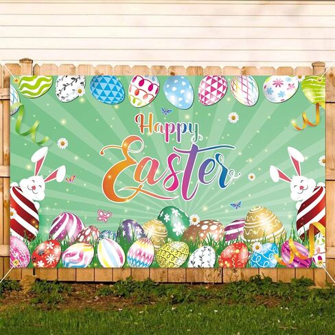 سعيد عيد الفصح خلفية راية 71 × 43 بوصة كبيرة الحجم عيد الفصح بيض ملون خلفية راية مع بيض عيد الفصح الأرنب عيد الفصح هانت لعبة زينة الحفلات ربيع عيد الفصح صور كشك الدعائم in Kuwait