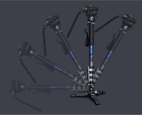 Leofot MV-324CL+VD-03 Long Carbon Fiber Flip Lock Pro Video Camera Monopod with Tripod Stand Max Load 22lb, Height: 1800mm in Kuwait