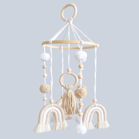 Baby Mobile for Crib, Rainbow Boho Crib Mobile Gender Neutral Nursery Mobile Decor for Infants Boys and Grils, Hanging Baby Crib Mobile Boho for Infant Bedroom Nursery Ceiling Decoration - Pink in Saudi Arabia