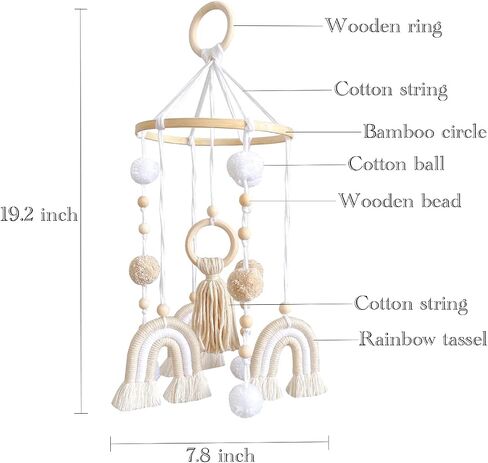 Baby Mobile for Crib, Rainbow Boho Crib Mobile Gender Neutral Nursery Mobile Decor for Infants Boys and Grils, Hanging Baby Crib Mobile Boho for Infant Bedroom Nursery Ceiling Decoration - Pink in Saudi Arabia