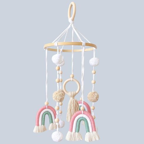 Baby Mobile for Crib, Rainbow Boho Crib Mobile Gender Neutral Nursery Mobile Decor for Infants Boys and Grils, Hanging Baby Crib Mobile Boho for Infant Bedroom Nursery Ceiling Decoration - Pink in Kuwait