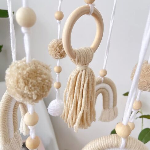 Baby Mobile for Crib, Rainbow Boho Crib Mobile Gender Neutral Nursery Mobile Decor for Infants Boys and Grils, Hanging Baby Crib Mobile Boho for Infant Bedroom Nursery Ceiling Decoration - Pink in Saudi Arabia