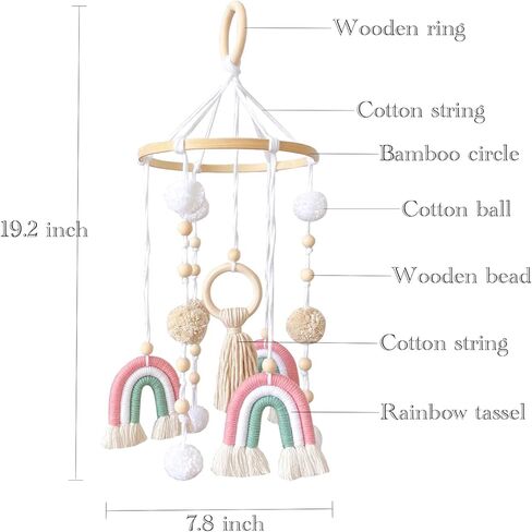 Baby Mobile for Crib, Rainbow Boho Crib Mobile Gender Neutral Nursery Mobile Decor for Infants Boys and Grils, Hanging Baby Crib Mobile Boho for Infant Bedroom Nursery Ceiling Decoration - Pink in Kuwait
