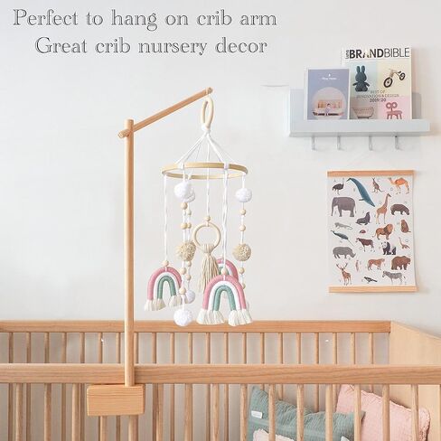 Baby Mobile for Crib, Rainbow Boho Crib Mobile Gender Neutral Nursery Mobile Decor for Infants Boys and Grils, Hanging Baby Crib Mobile Boho for Infant Bedroom Nursery Ceiling Decoration - Pink in Kuwait