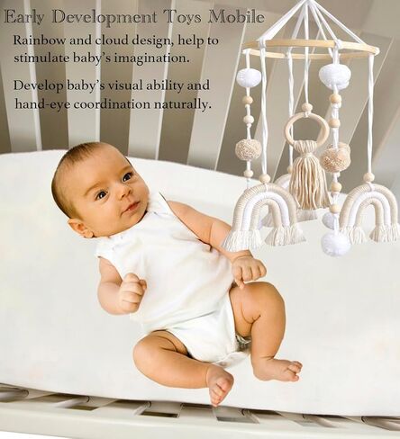 Baby Mobile for Crib, Rainbow Boho Crib Mobile Gender Neutral Nursery Mobile Decor for Infants Boys and Grils, Hanging Baby Crib Mobile Boho for Infant Bedroom Nursery Ceiling Decoration - Pink in Saudi Arabia