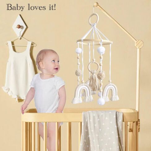 Baby Mobile for Crib, Rainbow Boho Crib Mobile Gender Neutral Nursery Mobile Decor for Infants Boys and Grils, Hanging Baby Crib Mobile Boho for Infant Bedroom Nursery Ceiling Decoration - Pink in Saudi Arabia