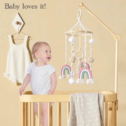 Baby Mobile for Crib, Rainbow Boho Crib Mobile Gender Neutral Nursery Mobile Decor for Infants Boys and Grils, Hanging Baby Crib Mobile Boho for Infant Bedroom Nursery Ceiling Decoration - Pink in Kuwait