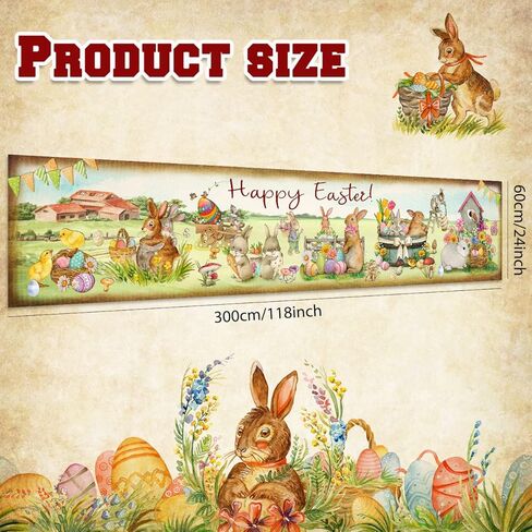 لافتة عيد الفصح السعيدة، زخارف ربيعية كبيرة، علامة ساحة عيد الفصح العتيقة مع بيض عيد الفصح الملون والحيوانات للاستخدام الداخلي والخارجي، لوازم حفلات عيد الفصح - 9.8 قدم × 1.96 قدم in Kuwait
