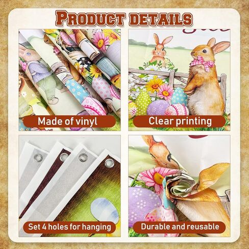 لافتة عيد الفصح السعيدة، زخارف ربيعية كبيرة، علامة ساحة عيد الفصح العتيقة مع بيض عيد الفصح الملون والحيوانات للاستخدام الداخلي والخارجي، لوازم حفلات عيد الفصح - 9.8 قدم × 1.96 قدم in Kuwait