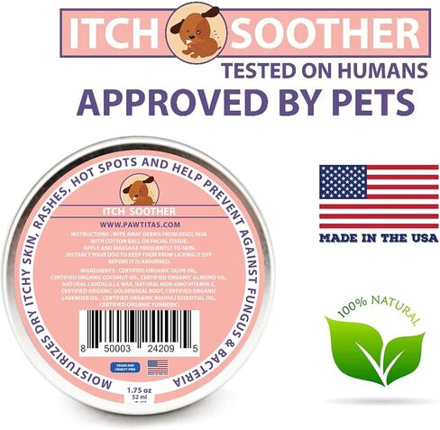 Pawtitas Itch Soother Dog Balm Relief from itching Skin, Flaky, Dry Coat, Hotspot, Rash and Damaged Skin Made with Organic Almond and Goldenseal Provide Instant Calmness for Your Puppy Can 1.75 OZ in Saudi Arabia