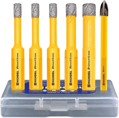 HIGHDRIL Diamond Drill Bit Set - 6pcs 1/4" 1/4" 1/4" 5/16" 3/8" Tile Drill Bits with Triangle Shank and 1/4" Carbide Drill for Granite Marble Porcelain Ceramic, Diamond Core Drill Bit Kit in Saudi Arabia