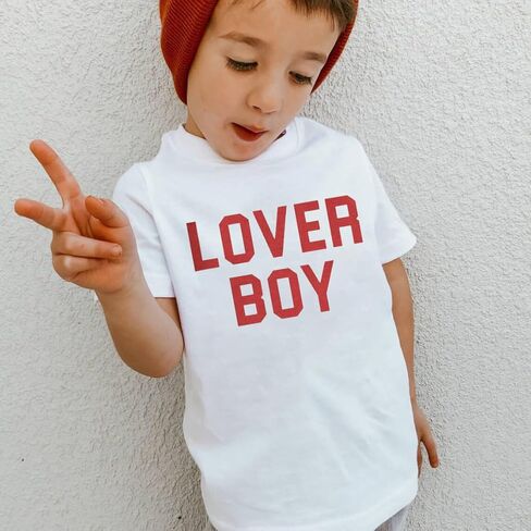 Toddler Boy Valentine's Day T Shirt Cute Lover Boy Shirt Kids Funny Letter Print Valentine's Day Shirts Tops in Kuwait