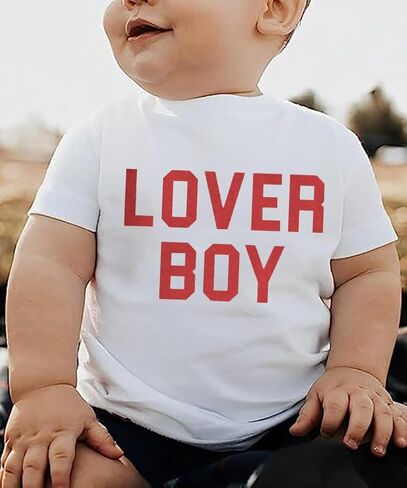 Toddler Boy Valentine's Day T Shirt Cute Lover Boy Shirt Kids Funny Letter Print Valentine's Day Shirts Tops in Kuwait
