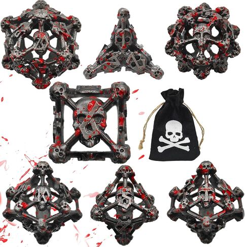 مجموعة نرد DND مجموعة نرد معدنية مجوفة لجمجمة الهالوين MTG مناسبة للعب الأدوار في الزنزانات والتنينات آر بي جي D&D D20 لعبة لوحة متعددة السطوح D20 فيجيت مع حقيبة نرد سوداء - ذهبي قديم in Kuwait