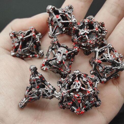 مجموعة نرد DND مجموعة نرد معدنية مجوفة لجمجمة الهالوين MTG مناسبة للعب الأدوار في الزنزانات والتنينات آر بي جي D&D D20 لعبة لوحة متعددة السطوح D20 فيجيت مع حقيبة نرد سوداء - ذهبي قديم in Kuwait