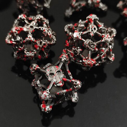 مجموعة نرد DND مجموعة نرد معدنية مجوفة لجمجمة الهالوين MTG مناسبة للعب الأدوار في الزنزانات والتنينات آر بي جي D&D D20 لعبة لوحة متعددة السطوح D20 فيجيت مع حقيبة نرد سوداء - ذهبي قديم in Kuwait