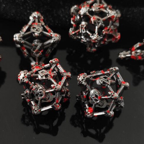 مجموعة نرد DND مجموعة نرد معدنية مجوفة لجمجمة الهالوين MTG مناسبة للعب الأدوار في الزنزانات والتنينات آر بي جي D&D D20 لعبة لوحة متعددة السطوح D20 فيجيت مع حقيبة نرد سوداء - ذهبي قديم in Kuwait