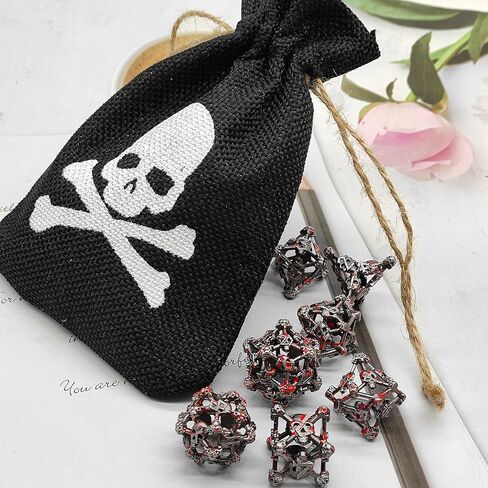 مجموعة نرد DND مجموعة نرد معدنية مجوفة لجمجمة الهالوين MTG مناسبة للعب الأدوار في الزنزانات والتنينات آر بي جي D&D D20 لعبة لوحة متعددة السطوح D20 فيجيت مع حقيبة نرد سوداء - ذهبي قديم in Kuwait