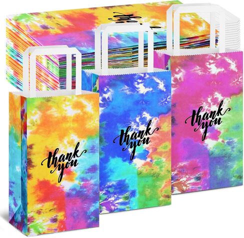 Gueevin 18 Pieces Tie Dye Gift Bags Tie Dye Party Favor Bags Tie Dye Party Supplies Thank You Paper Bags Tie Dye Goody Bags with Handles, Retro Theme Party, Celebration, Birthday Party and Weddings in Saudi Arabia