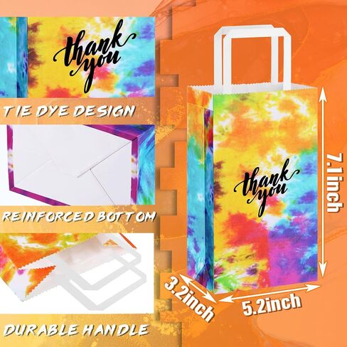 Gueevin 18 Pieces Tie Dye Gift Bags Tie Dye Party Favor Bags Tie Dye Party Supplies Thank You Paper Bags Tie Dye Goody Bags with Handles, Retro Theme Party, Celebration, Birthday Party and Weddings in Saudi Arabia
