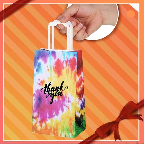 Gueevin 18 Pieces Tie Dye Gift Bags Tie Dye Party Favor Bags Tie Dye Party Supplies Thank You Paper Bags Tie Dye Goody Bags with Handles, Retro Theme Party, Celebration, Birthday Party and Weddings in Saudi Arabia