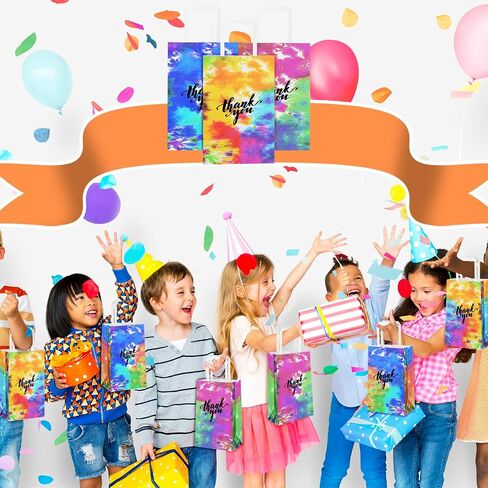 Gueevin 18 Pieces Tie Dye Gift Bags Tie Dye Party Favor Bags Tie Dye Party Supplies Thank You Paper Bags Tie Dye Goody Bags with Handles, Retro Theme Party, Celebration, Birthday Party and Weddings in Saudi Arabia