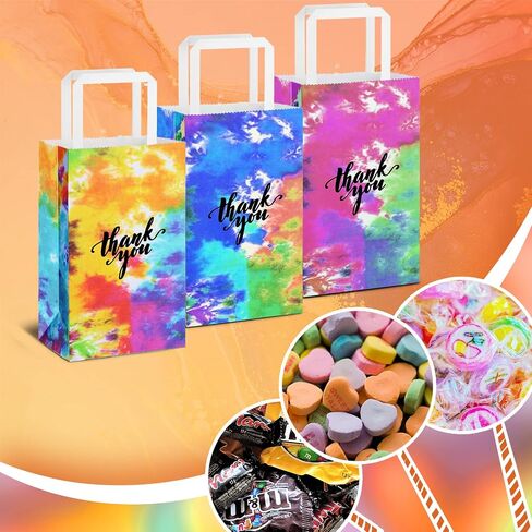 Gueevin 18 Pieces Tie Dye Gift Bags Tie Dye Party Favor Bags Tie Dye Party Supplies Thank You Paper Bags Tie Dye Goody Bags with Handles, Retro Theme Party, Celebration, Birthday Party and Weddings in Saudi Arabia